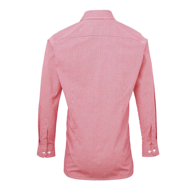 Red-White - Back - Premier Mens Microcheck Long Sleeve Shirt