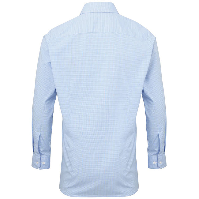 Light Blue-White - Back - Premier Mens Microcheck Long Sleeve Shirt