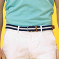 Navy-White - Back - Asquith & Fox Mens Two Colour Stripe Braid Stretch Belt