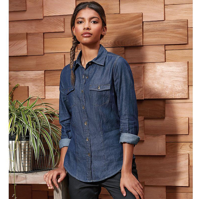 Indigo Denim - Lifestyle - Premier Womens-Ladies Jeans Stitch Long Sleeve Denim Shirt