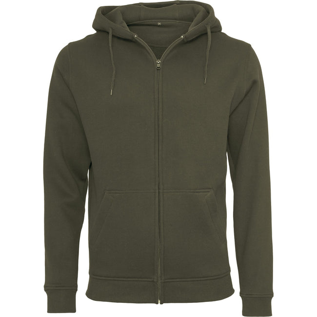 Olive - Front - Build Your Brand Mens Heavy Zip Up Hoodie