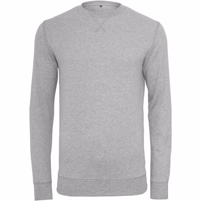 Heather Grey - Front - Build Your Brand Mens Plain Light Crewneck Sweater