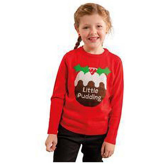Red - Back - Christmas Shop Childrens-Kids Little Pudding Jumper