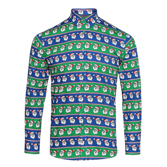 Santa Blue-Green - Front - Christmas Shop Mens Printed Christmas Shirt