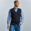 French Navy - Back - Russell Collection Mens V-neck Sleeveless Knitted Cardigan