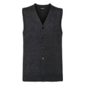 Charcoal Marl - Front - Russell Collection Mens V-neck Sleeveless Knitted Cardigan