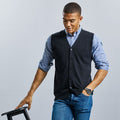 Charcoal Marl - Back - Russell Collection Mens V-neck Sleeveless Knitted Cardigan