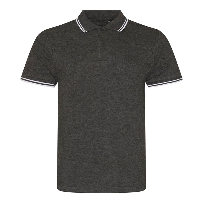Charcoal- White - Front - AWDis Mens Stretch Tipped Polo Shirt