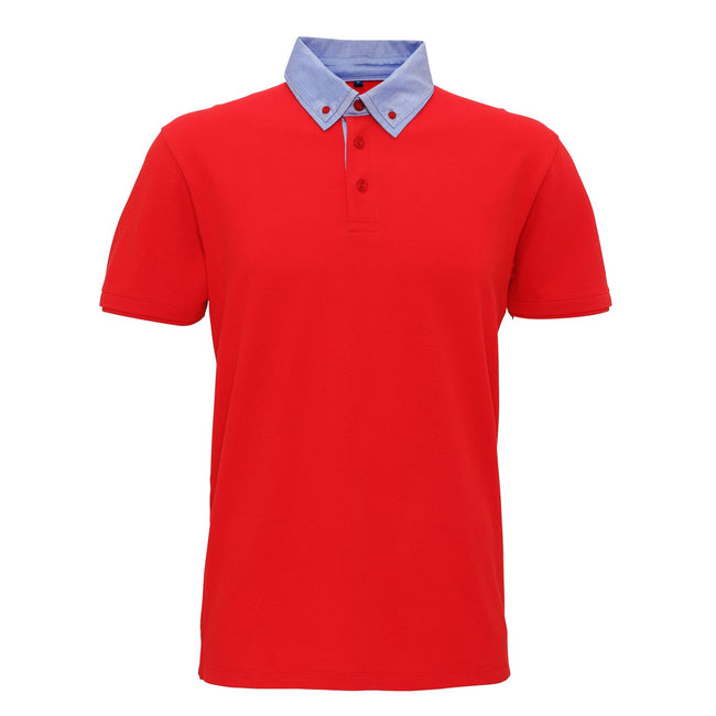 Red-Denim - Front - Asquith & Fox Mens Chambray Button Down Collar Polo