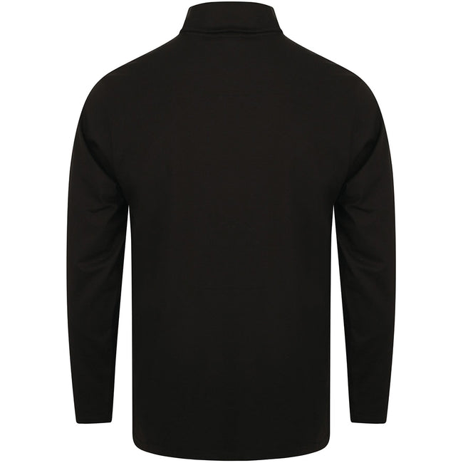 Black - Back - Henbury Mens Long Sleeve Cotton Rich Roll Neck Top - Sweatshirt