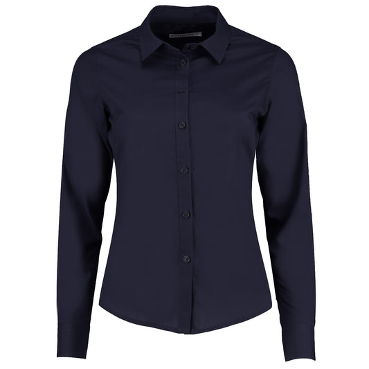 Dark Navy - Front - Kustom Kit Womens-Ladies Long Sleeve Poplin Shirt