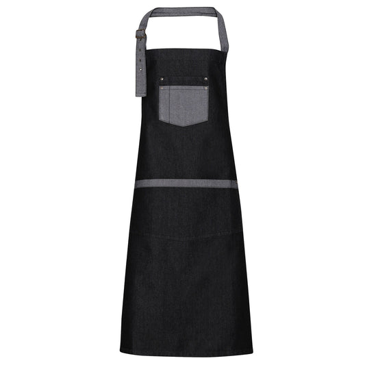 Black Denim - Front - Premier Unisex Domain Contrast Denim Bib Apron