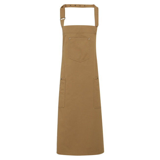 Khaki - Front - Premier Unisex Chino Cotton Bib Apron