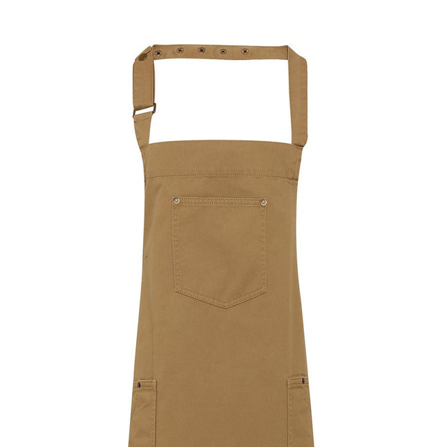 Khaki - Back - Premier Unisex Chino Cotton Bib Apron