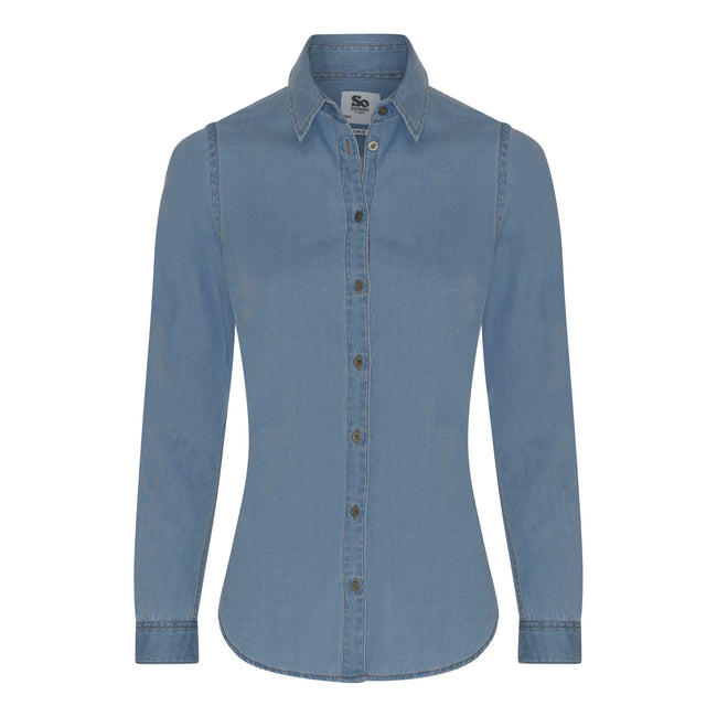 Light Blue - Front - AWDis So Denim Womens-Ladies Lucy Denim Shirt