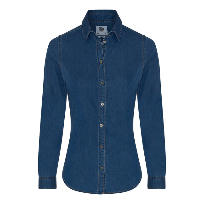 Dark Blue - Front - AWDis So Denim Womens-Ladies Lucy Denim Shirt