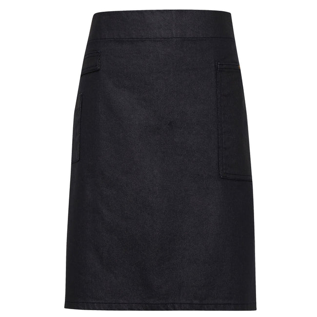 Indigo-Brown Denim - Front - Premier Unisex Adults Division Waxed Look Denim Waist Apron