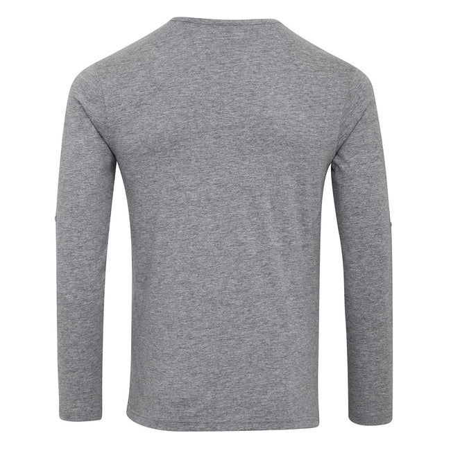 Grey Marl - Back - Premier Mens Long John Roll Sleeve Tee