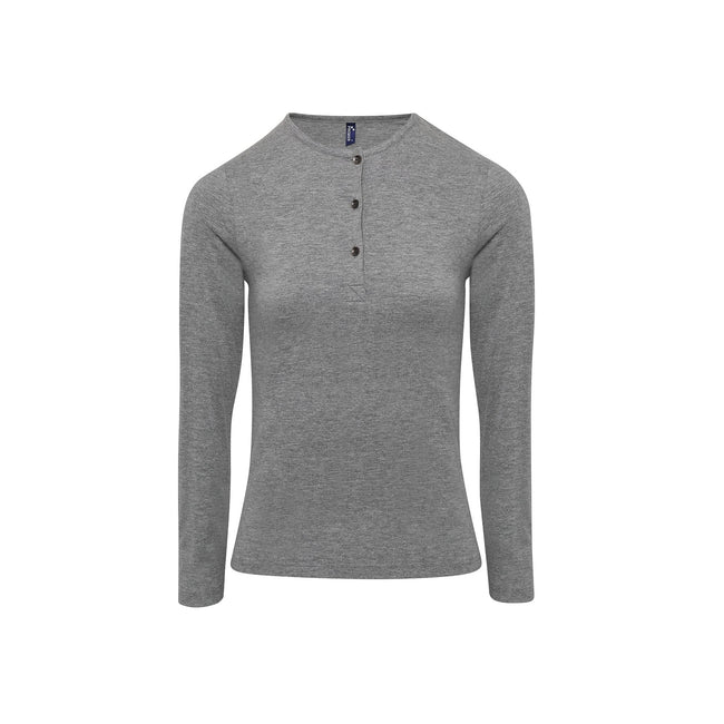 Grey Marl - Front - Premier Womens-Ladies Long John Roll Sleeve Tee