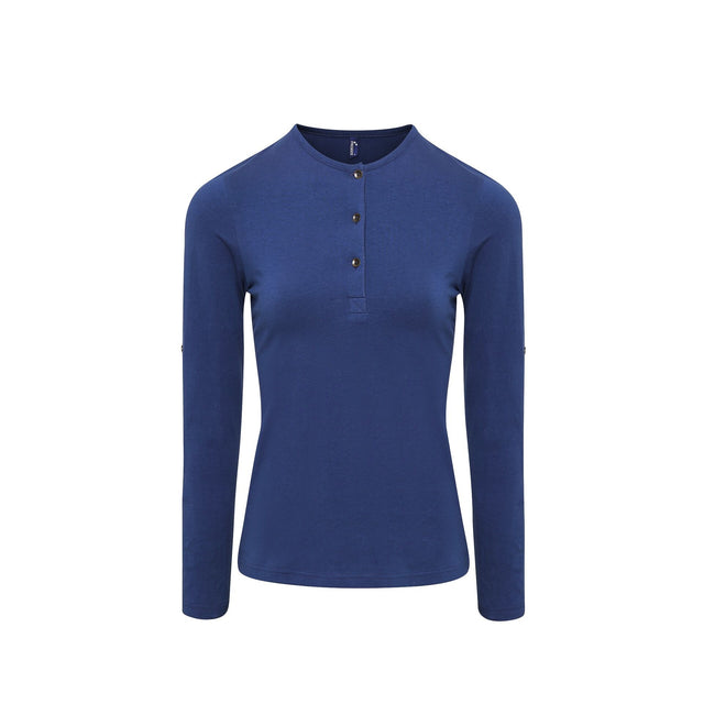 Indigo - Front - Premier Womens-Ladies Long John Roll Sleeve Tee