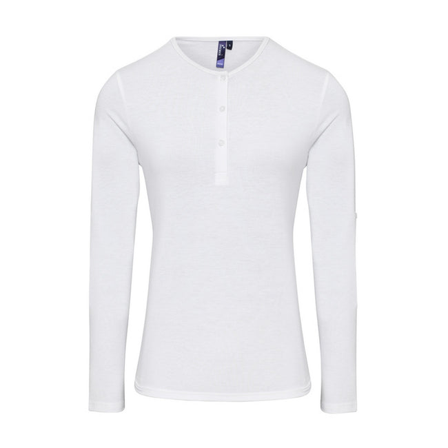 White - Front - Premier Womens-Ladies Long John Roll Sleeve Tee
