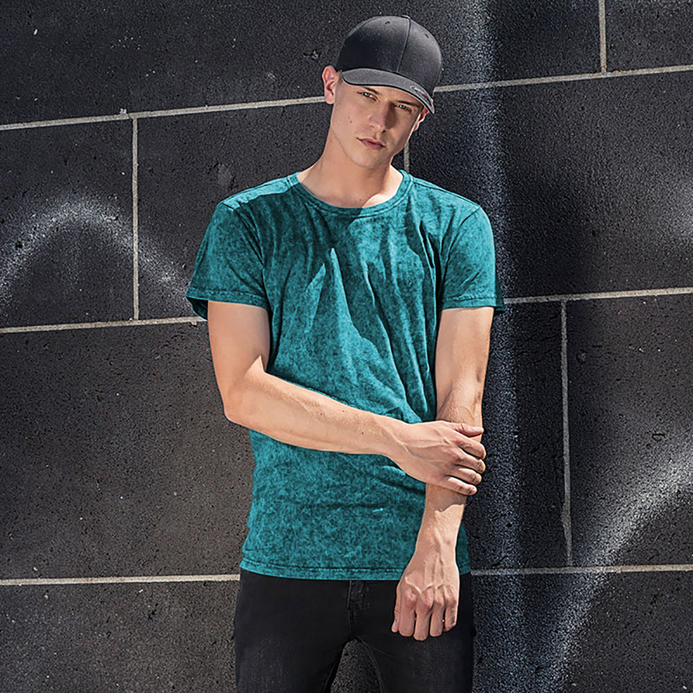 Teal-Black - Back - Build Your Brand Mens Acid Washed Tee