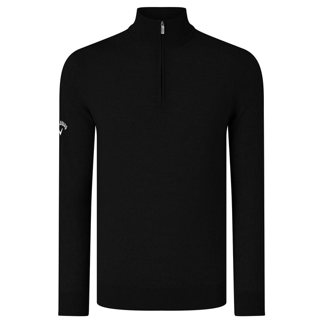 Black Onyx - Front - Callaway Mens Ribbed Zip Merino Sweater