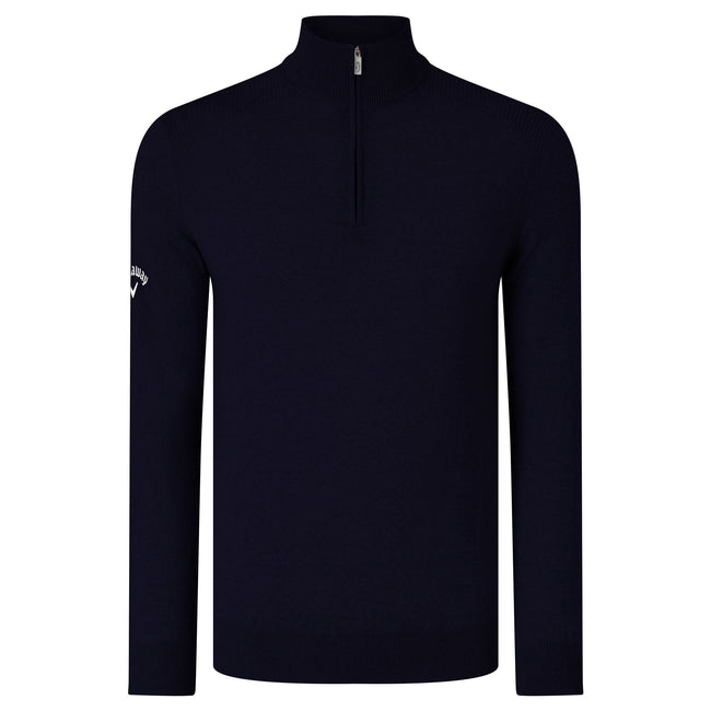 Peacoat Navy - Front - Callaway Mens Ribbed Zip Merino Sweater