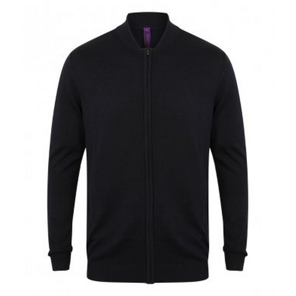 Navy - Front - Henbury Unisex Adults Knitted Bomber Jacket