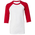White-Red - Front - Bella + Canvas Childrens-Kids 3-4 Sleeves Baseball Tee
