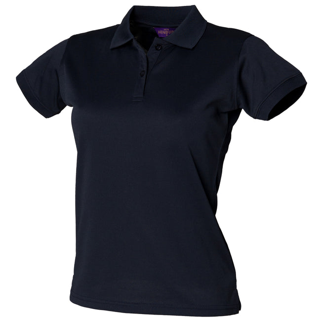 Navy - Front - Henbury Womens-Ladies Coolplus® Fitted Polo Shirt