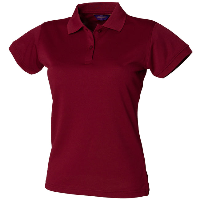 Burgundy - Front - Henbury Womens-Ladies Coolplus® Fitted Polo Shirt