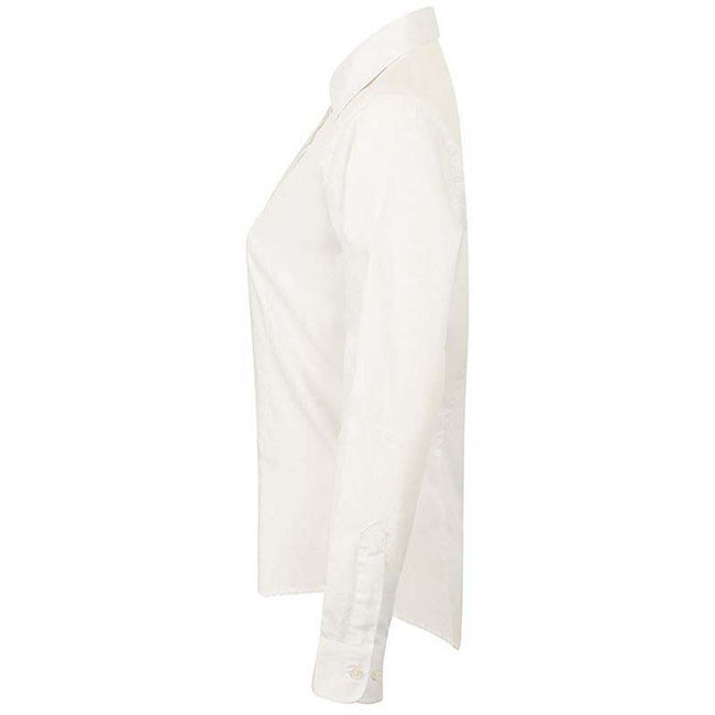 White - Back - Henbury Womens-Ladies Long Sleeve Oxford Fitted Work Shirt