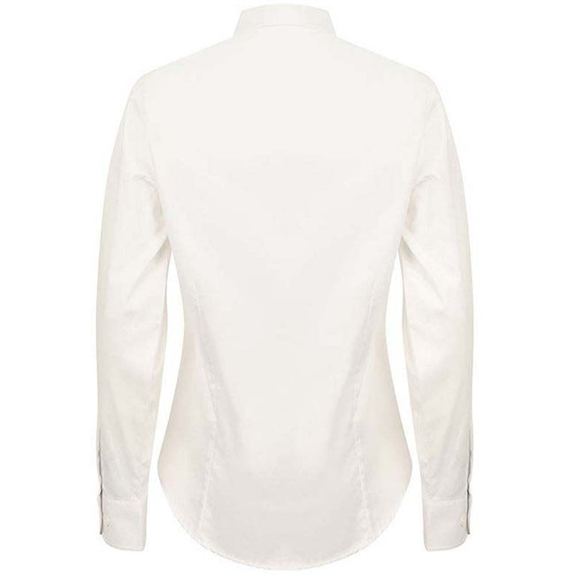 White - Side - Henbury Womens-Ladies Long Sleeve Oxford Fitted Work Shirt