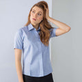 Light Blue - Side - Henbury Womens-Ladies Short Sleeve Oxford Fitted Work Shirt