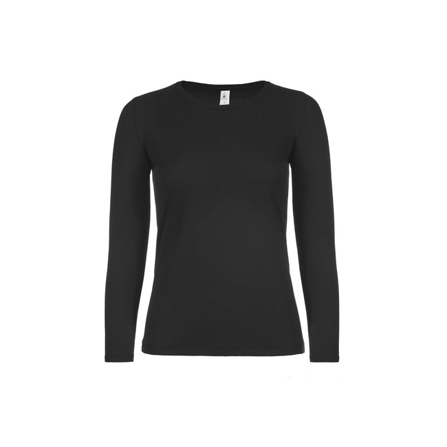Black - Front - B&C Womens-Ladies #E150 Long Sleeve T-Shirt
