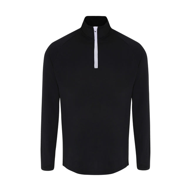 Black-White - Front - TriDri Mens Long Sleeve Performance Quarter Zip Top