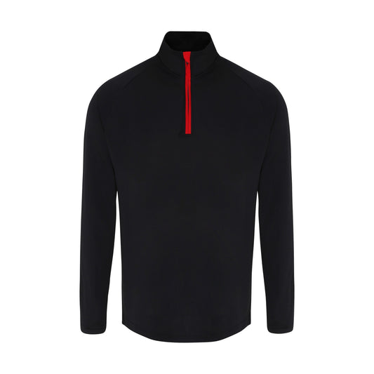 Black-Red - Front - TriDri Mens Long Sleeve Performance Quarter Zip Top