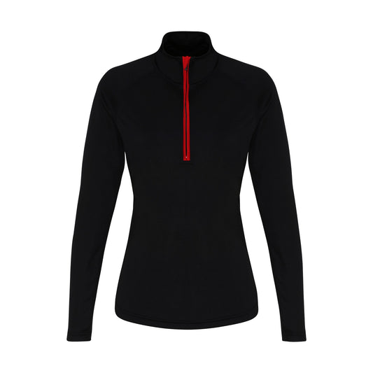 Black-Red - Front - TriDri Womens-Ladies Long Sleeve Performance Quarter Zip Top
