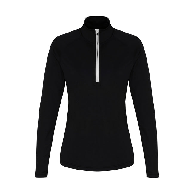 Black-White - Front - TriDri Womens-Ladies Long Sleeve Performance Quarter Zip Top