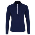 Navy-White - Front - TriDri Womens-Ladies Long Sleeve Performance Quarter Zip Top