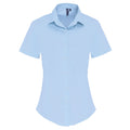 Pale Blue - Front - Premier Womens-Ladies Stretch Fit Poplin Short Sleeve Blouse