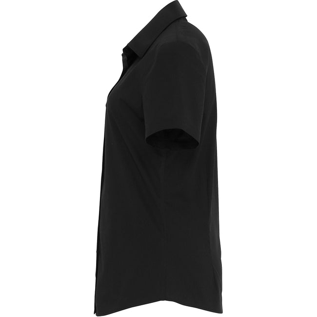 Black - Side - Premier Womens-Ladies Stretch Fit Poplin Short Sleeve Blouse