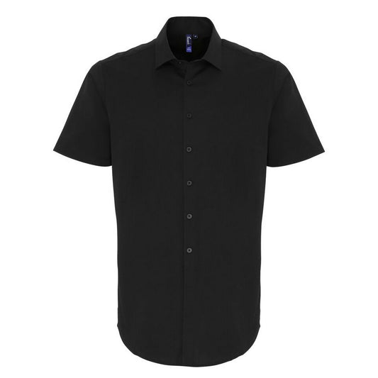 Black - Front - Premier Mens Stretch Fit Poplin Short Sleeve Shirt