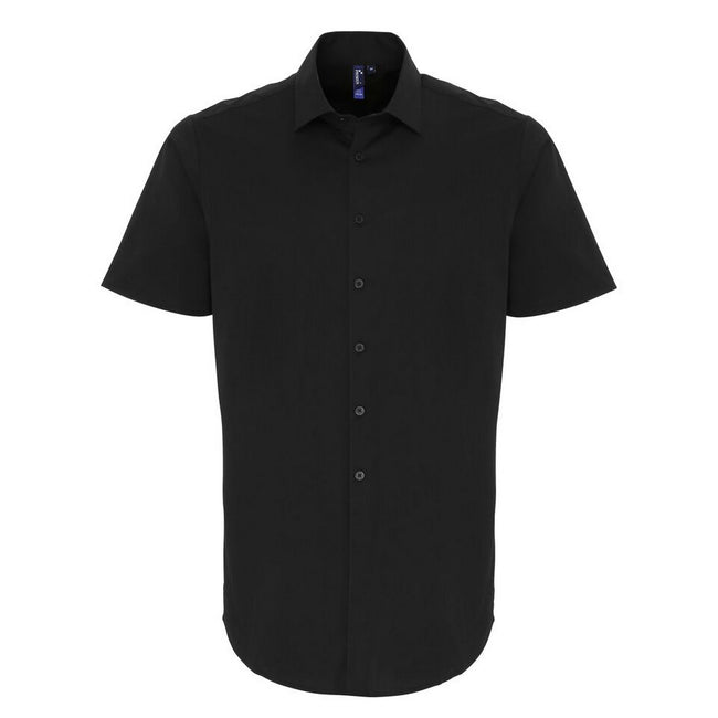 Black - Front - Premier Mens Stretch Fit Poplin Short Sleeve Shirt