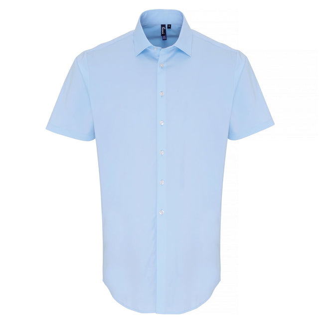 Pale Blue - Front - Premier Mens Stretch Fit Poplin Short Sleeve Shirt