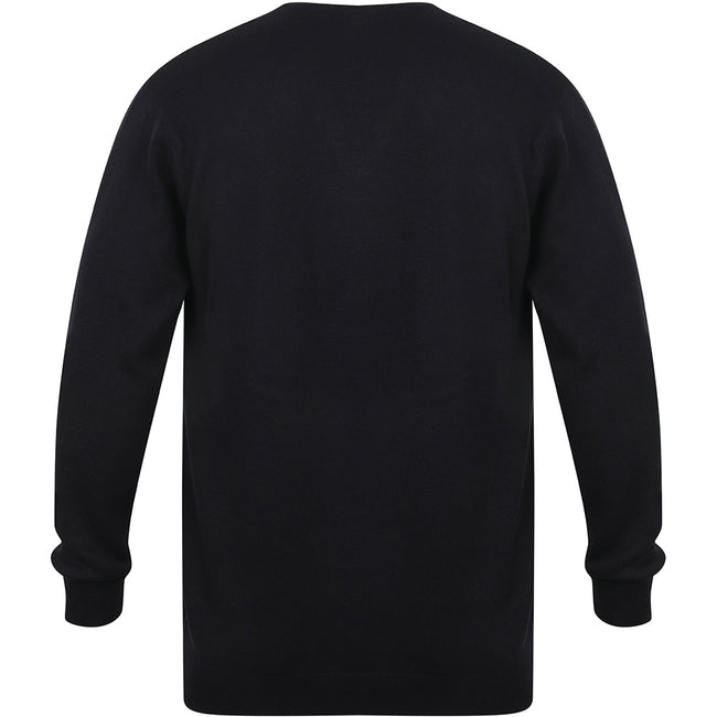 Navy - Back - Henbury Mens 12 Gauge Fine Knit V-Neck Jumper - Sweatshirt