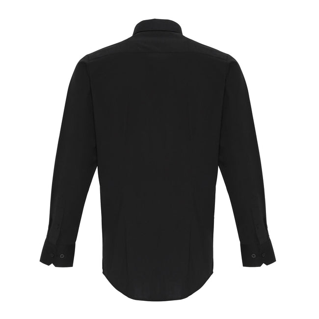 Black - Back - Premier Mens Stretch Fit Poplin Long Sleeve Shirt