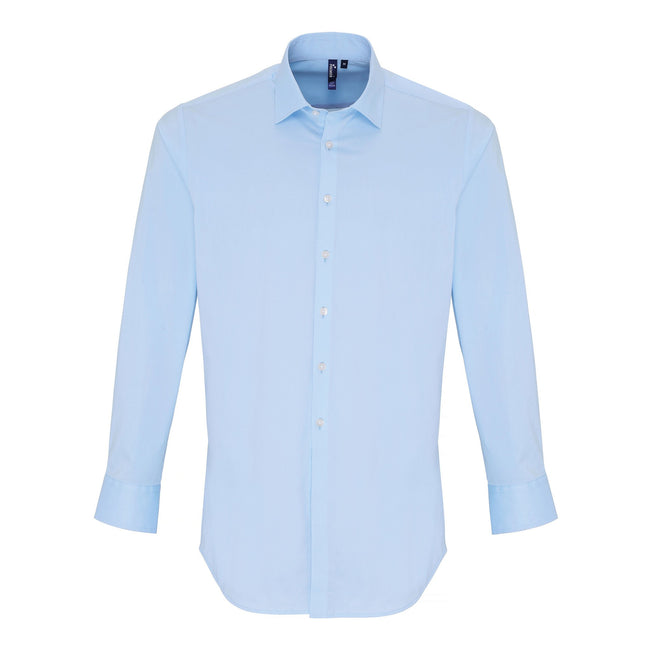 Pale Blue - Front - Premier Mens Stretch Fit Poplin Long Sleeve Shirt
