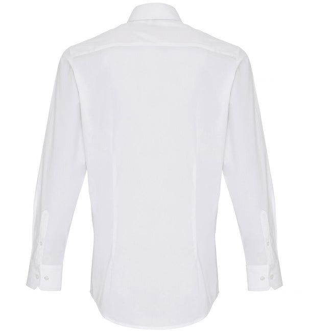 White - Back - Premier Mens Stretch Fit Poplin Long Sleeve Shirt